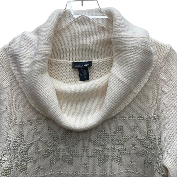 Lane Bryant Wool Blend Cowl Neck Cable Knit Sweater Metallic Snowflakes 18/20 - Picture 3 of 11